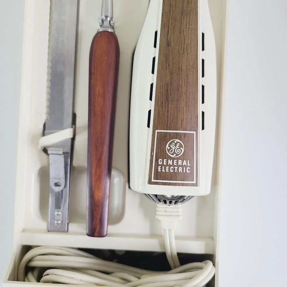 Vintage General Electric Electric Slicing Knife Set W/ Fork Box & Hanging Caddy